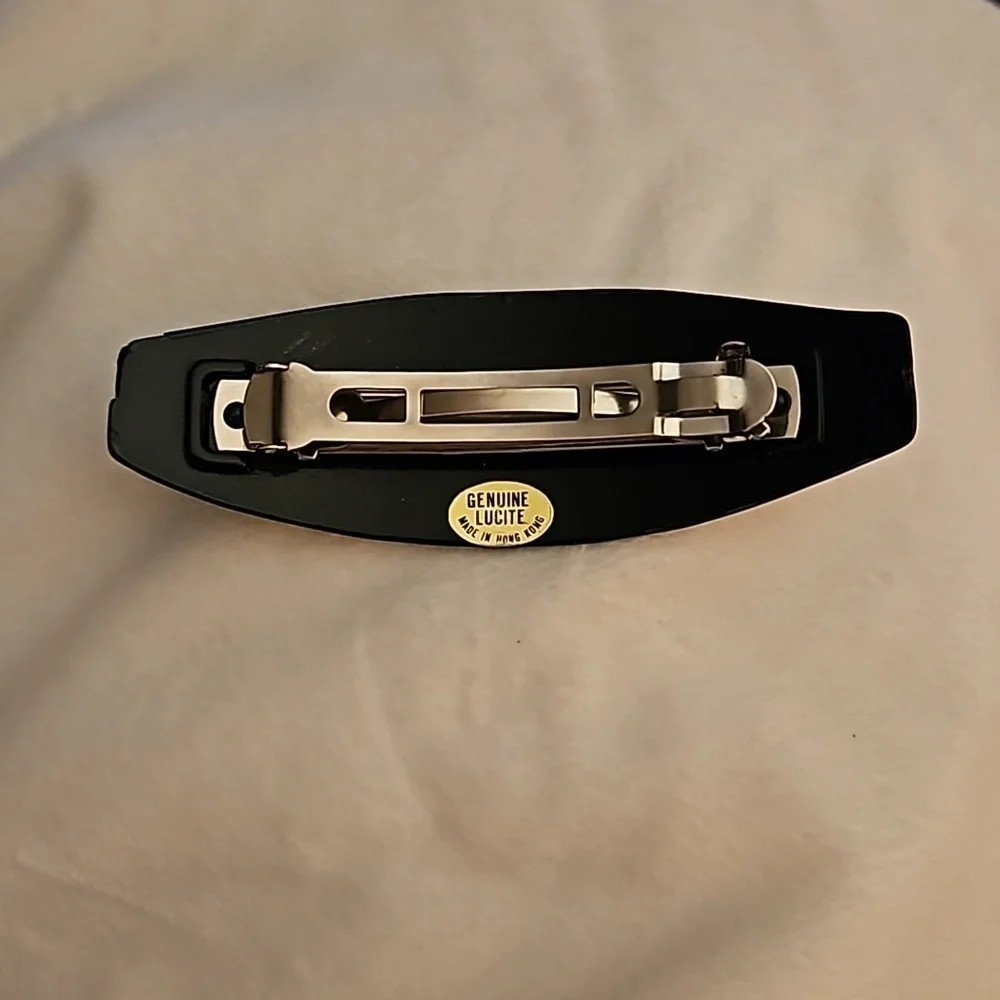 Vintage Black Lucite Made in Hong Kong Art Deco Barrette